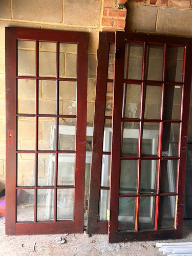 Brown wood double glass doors - brown,